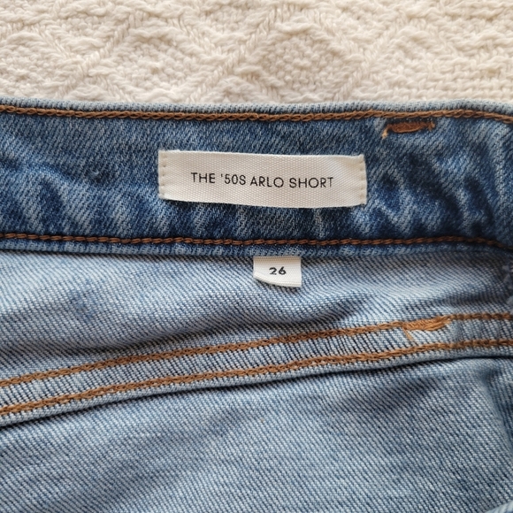 Denim Forum by Aritzia, The '50s Arlo Hi Mid-thigh Denim Short with frayed Hem - Picture 4 of 8